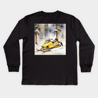 Yellow Snowmobile Kids Long Sleeve T-Shirt